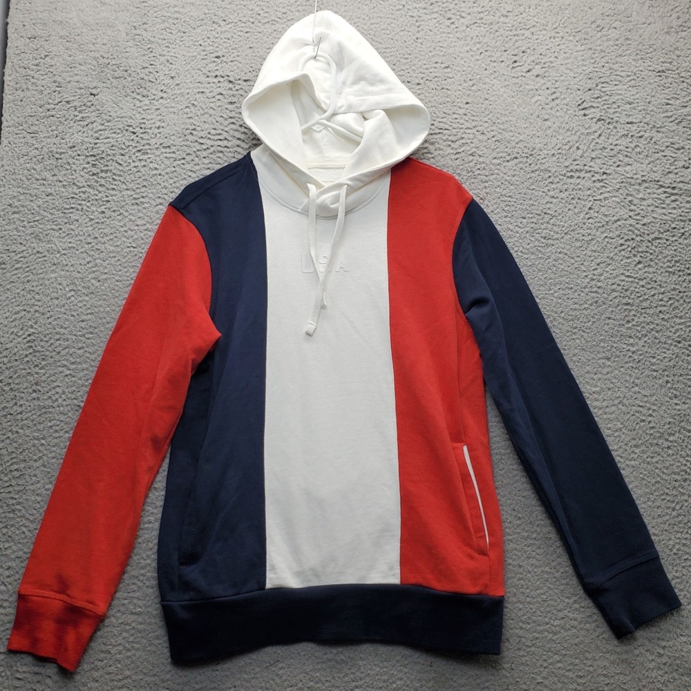American Eagle Outfitters Hoodie Mens M Multi USA Colorblock Print Long Sleeve